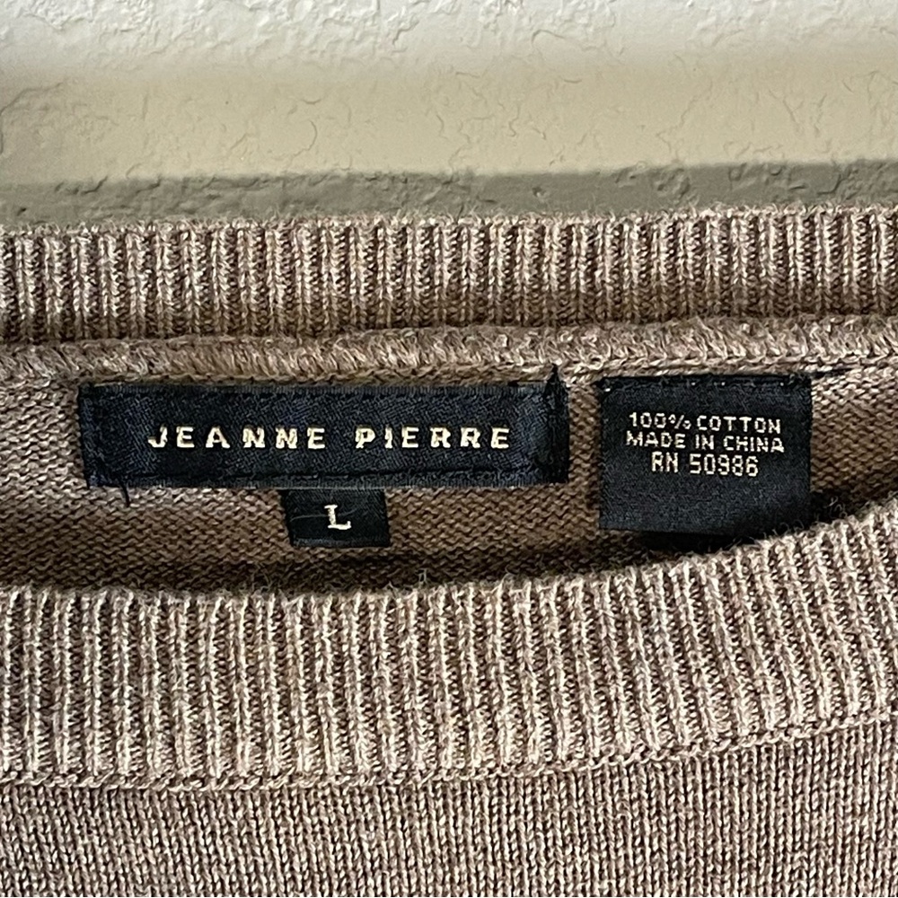 JEANNE PIERRE Women's Tan Boat Neck Sweater SzL 100% Cotton - Picture 2 of 5
